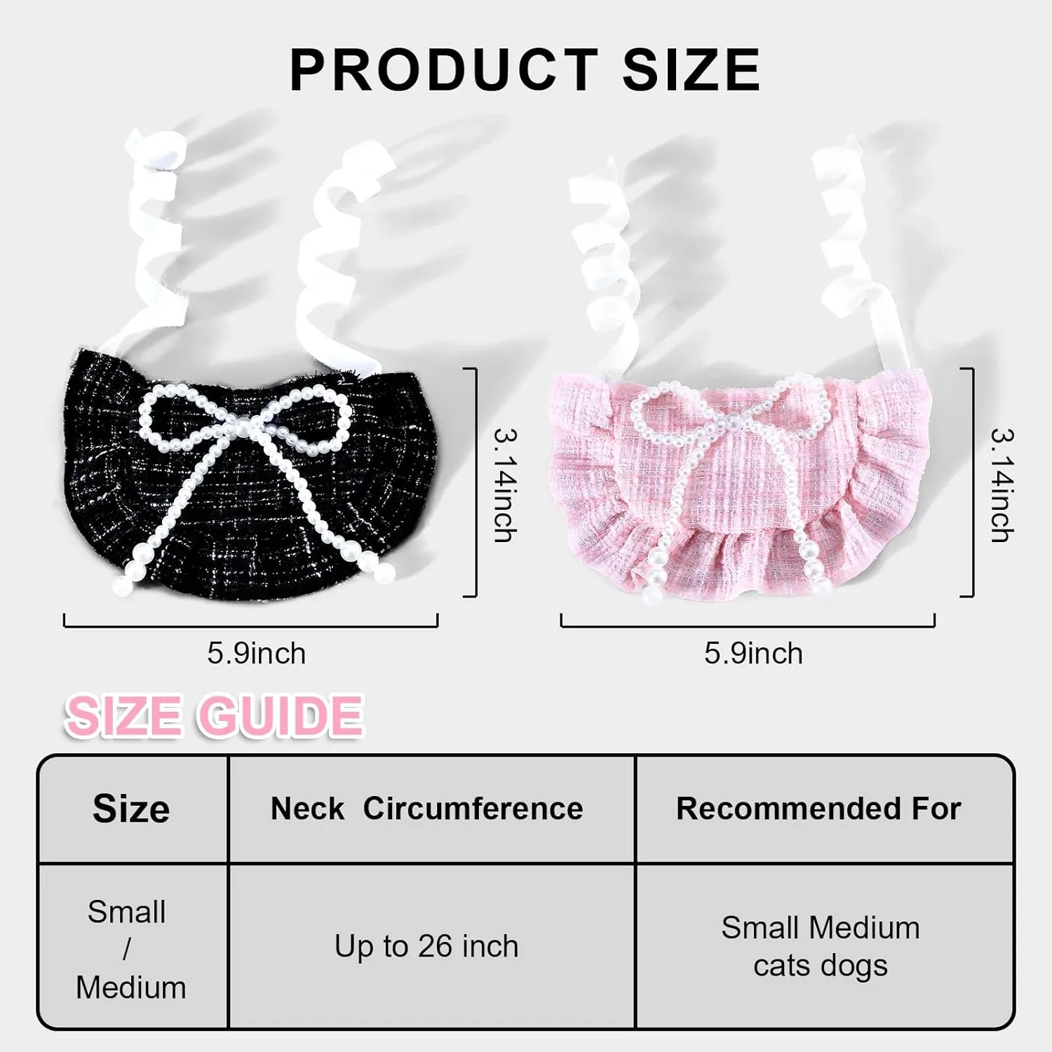 HOWWFALY 2PCS Cat Beret Hat with Pearl Bowtie, Adjustable Bandana Scarf Set Pet Princess Costume for Halloween Christmas, Cat Dog Birthday Party Apparel (Pink Pearl)