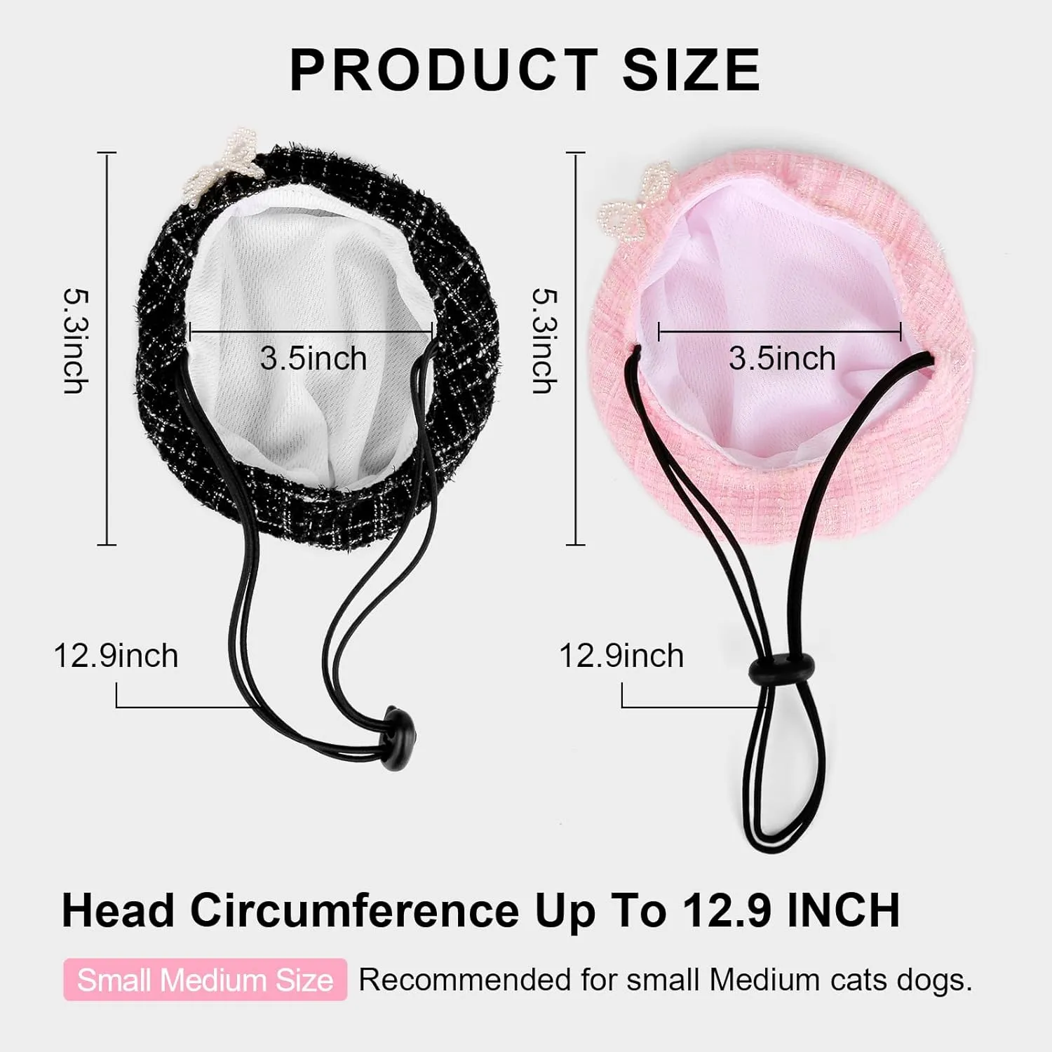 HOWWFALY 2PCS Cat Beret Hat with Pearl Bowtie, Adjustable Bandana Scarf Set Pet Princess Costume for Halloween Christmas, Cat Dog Birthday Party Apparel (Pink Pearl)