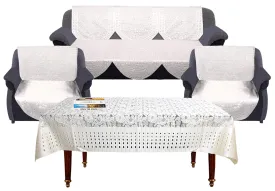 Kuber Industries Flower Design Shining Cotton 7 Piece 5 Seater Sofa Cover with Center Table Cover (Cream) CTKTC34057