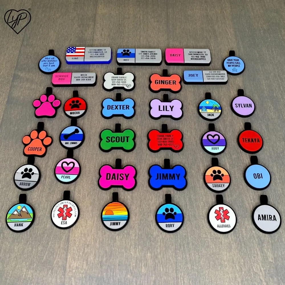LYP Soundless Slide-On Collar Dog ID Tag - Designer Deep Engraved Silicone  Engraving Will Last - Pet ID Tags, Dog Tags, Cat Tags (Paw - Blue, Large)