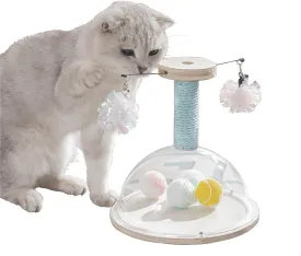 Marchul Cat Ball Toy with Hanging Balls, Wooden Fetch Toy, Sisal Scratcher Interactive Kitten Fun Track for Indoor Cats Physical Exercise, S