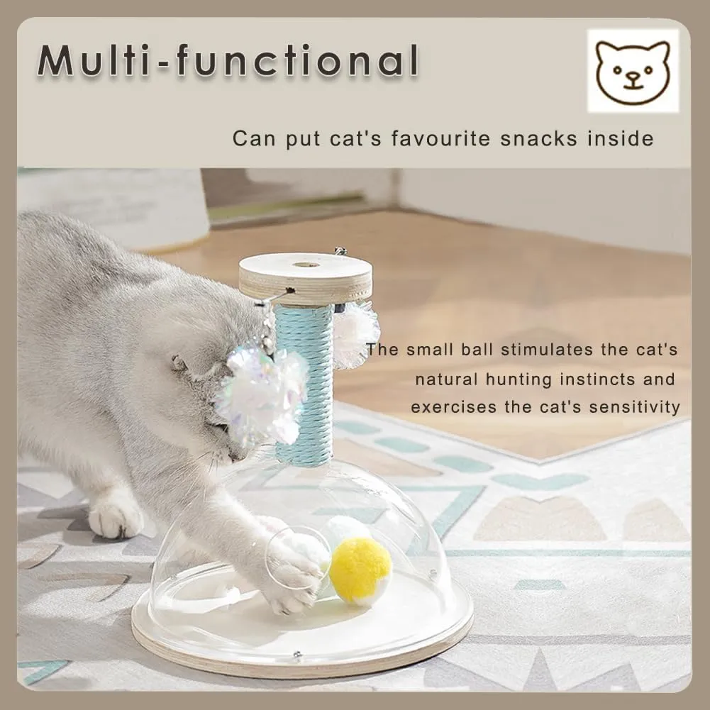 Marchul Cat Ball Toy with Hanging Balls, Wooden Fetch Toy, Sisal Scratcher Interactive Kitten Fun Track for Indoor Cats Physical Exercise, S