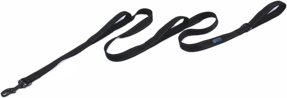 Max and Neo Triple Handle Traffic Dog Leash - Reflective, Donates to Dog Rescue (Black)