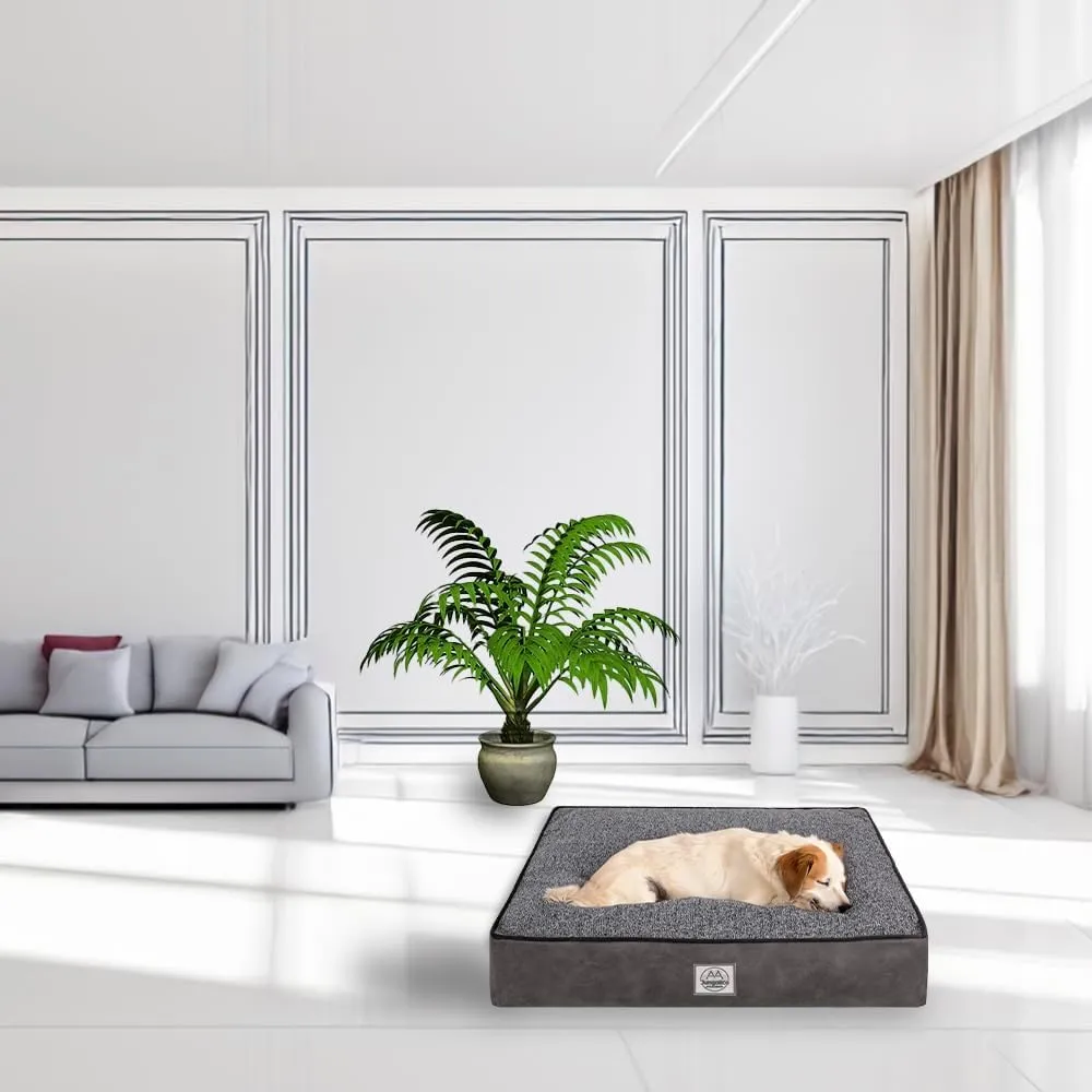 Memory Foam Dog Bed for Large Dogs- Waterproof Dog Bed Mat with Removable Washable Cover, Waterproof Lining and NonSkid Bottom.Grey