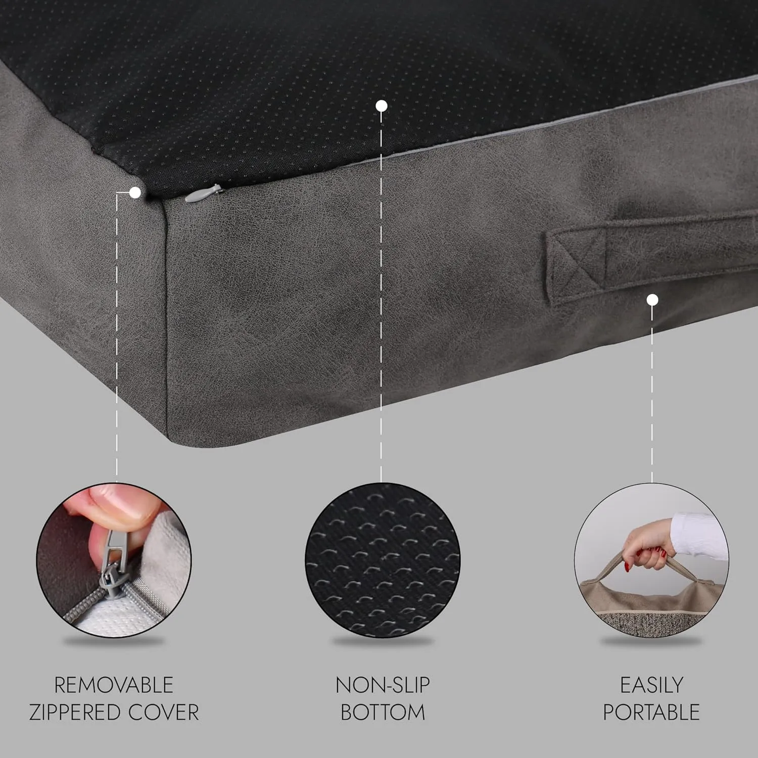 Memory Foam Dog Bed for Large Dogs- Waterproof Dog Bed Mat with Removable Washable Cover, Waterproof Lining and NonSkid Bottom.Grey