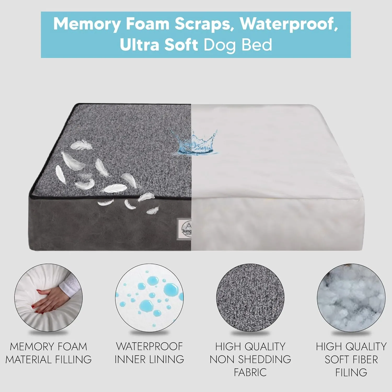 Memory Foam Dog Bed for Large Dogs- Waterproof Dog Bed Mat with Removable Washable Cover, Waterproof Lining and NonSkid Bottom.Grey