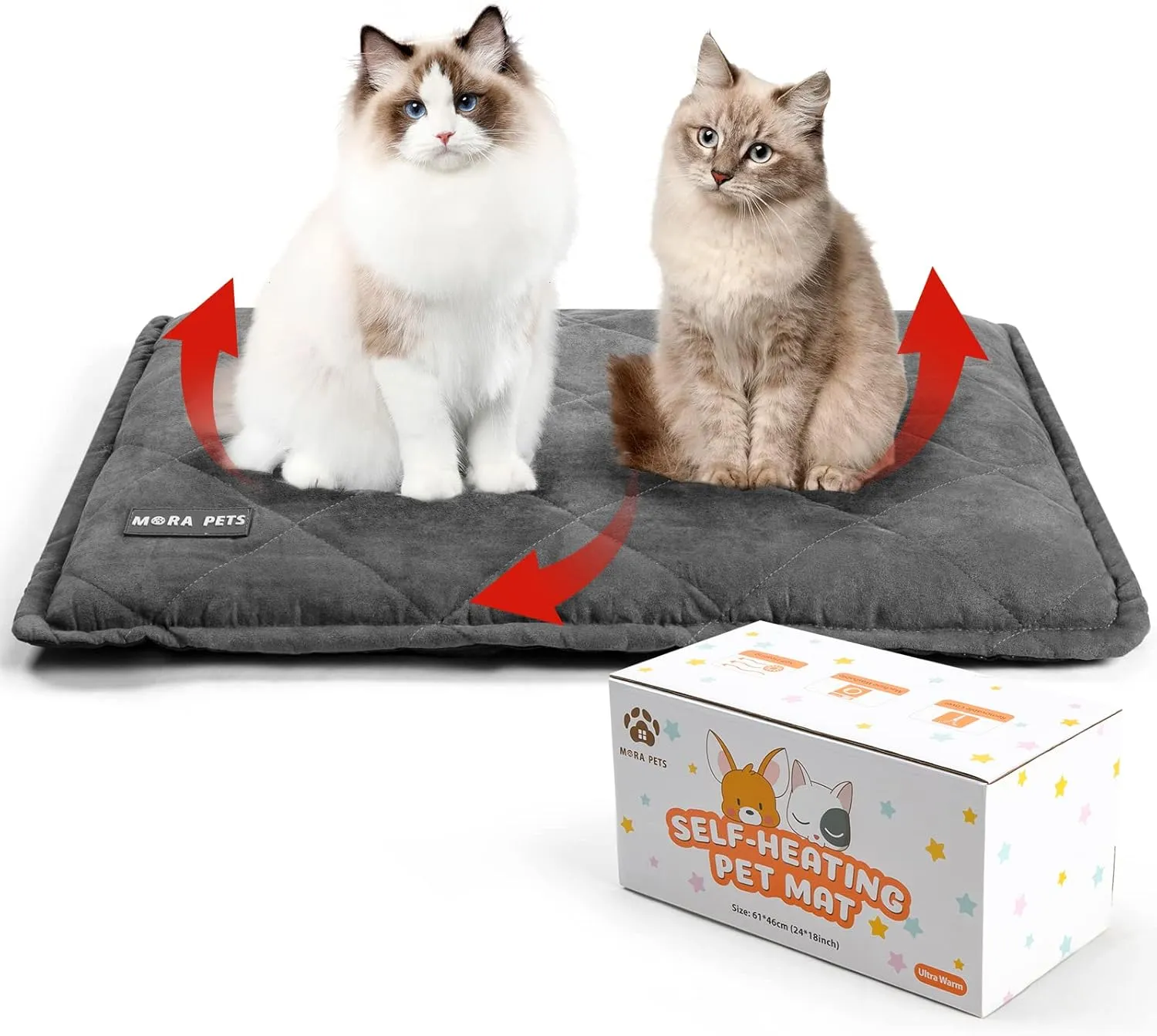 Mora Pets Self Heating Cat Bed - Ultra Warm Thermal Mat, 36x24 Inches, Machine Washable, Indoor/Outdoor for Cats & Small Dogs