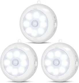 Motion Sensor Light Indoor, LED Night Light Closet Lights, Under Cabinet Lights, AA Battery Operated Stick on Wireless Puck Lights for Wall, Step, Stair, Dimmable (3 Pack)