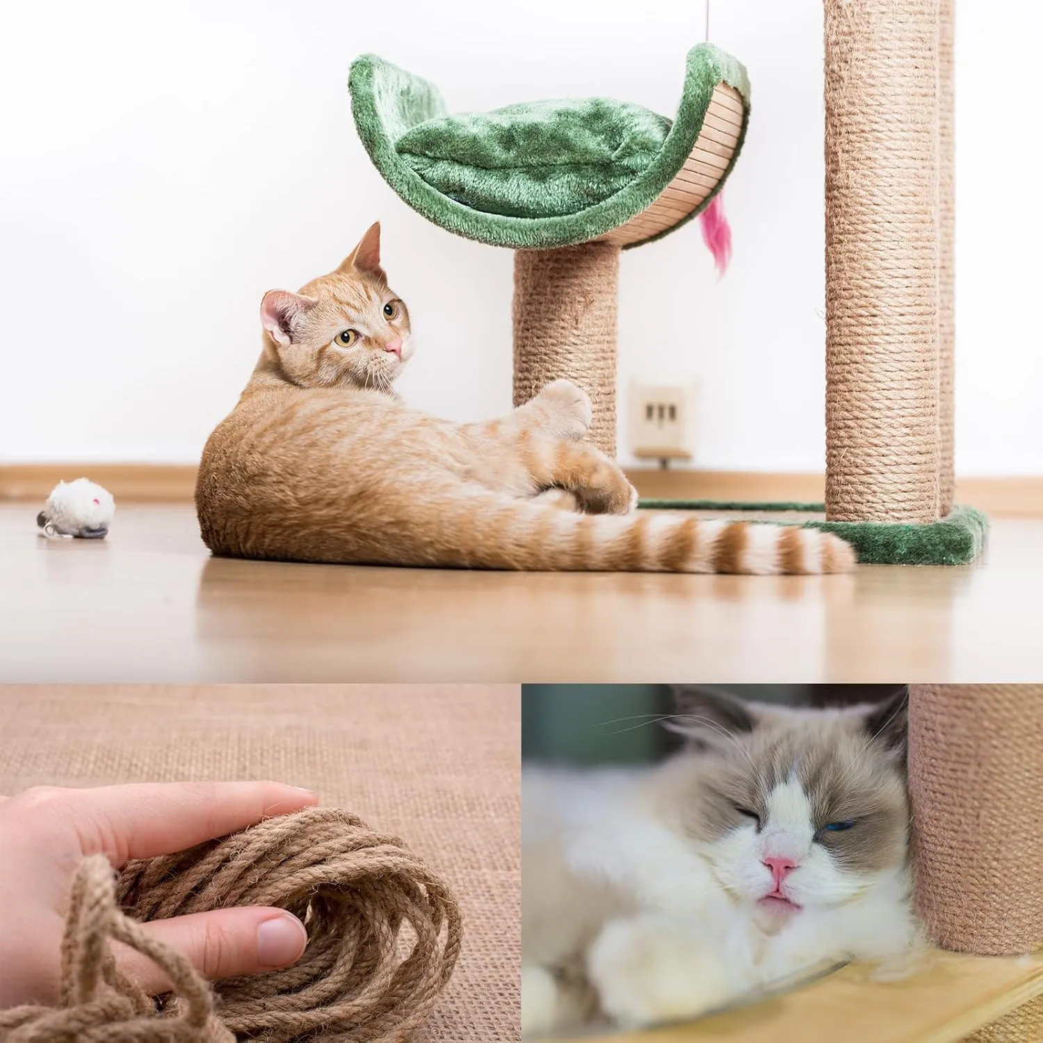 Natural Sisal Rope for Cat Scratcher,Cat Tree Rope Twine for Cat Scratching Post Replacement, Cat Tower with Scratch Post Repairing, Replace, Recovering and DIY1/4 Inch by 33 Feet