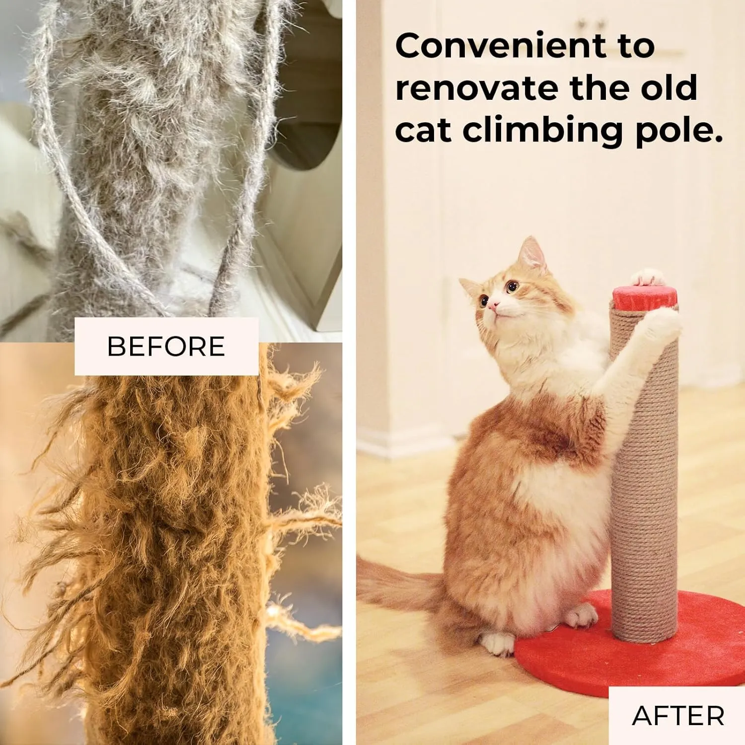 Natural Sisal Rope for Cat Scratcher,Cat Tree Rope Twine for Cat Scratching Post Replacement, Cat Tower with Scratch Post Repairing, Replace, Recovering and DIY1/4 Inch by 33 Feet