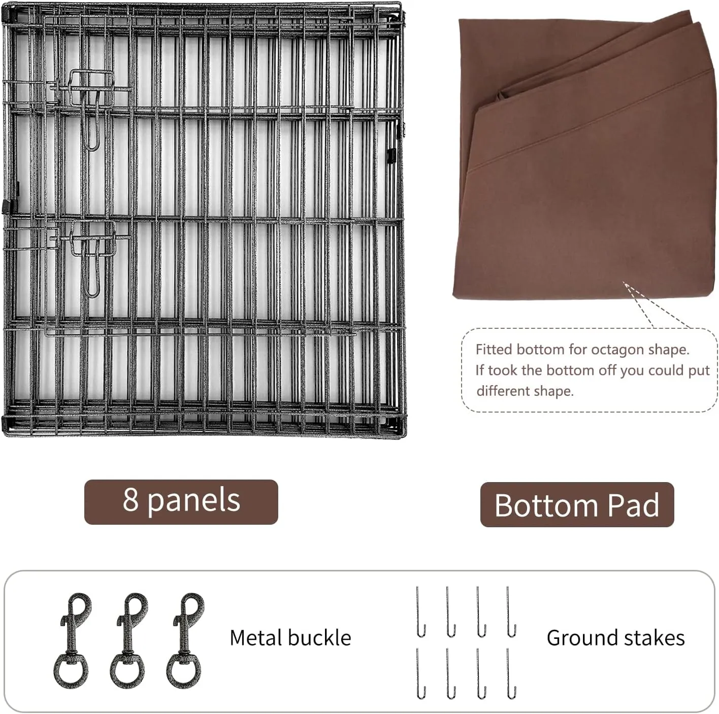 NEZUC Foldable Metal Dog Exercise Playpen Gate Fence Dog Crate 8 Panels 24 Inch Height Puppy Kennels with Bottom Pad for Animals Outdoor Indoor (with Bottom pad, 8 Panels 24" H)