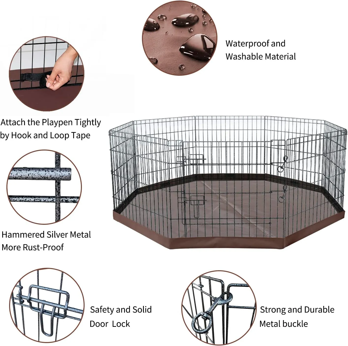 NEZUC Foldable Metal Dog Exercise Playpen Gate Fence Dog Crate 8 Panels 24 Inch Height Puppy Kennels with Bottom Pad for Animals Outdoor Indoor (with Bottom pad, 8 Panels 24" H)