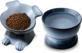 Nihow Dog Food & Water Bowl Set: Elevated Ceramic Dog Bowls for Medium/Small Size Dog - Food Safe Raised Puppy Bowls - Gray Pet Bowl for Protecting Pet's Spine (Set of 2)