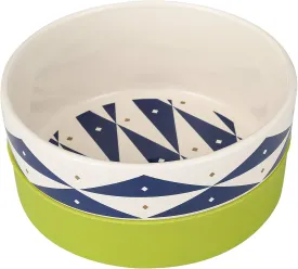 Now House for Pets by Jonathan Adler Oslo Duo Dog Bowl, Large Cute Ceramic Food and Water Bowl, Green (FF16469)