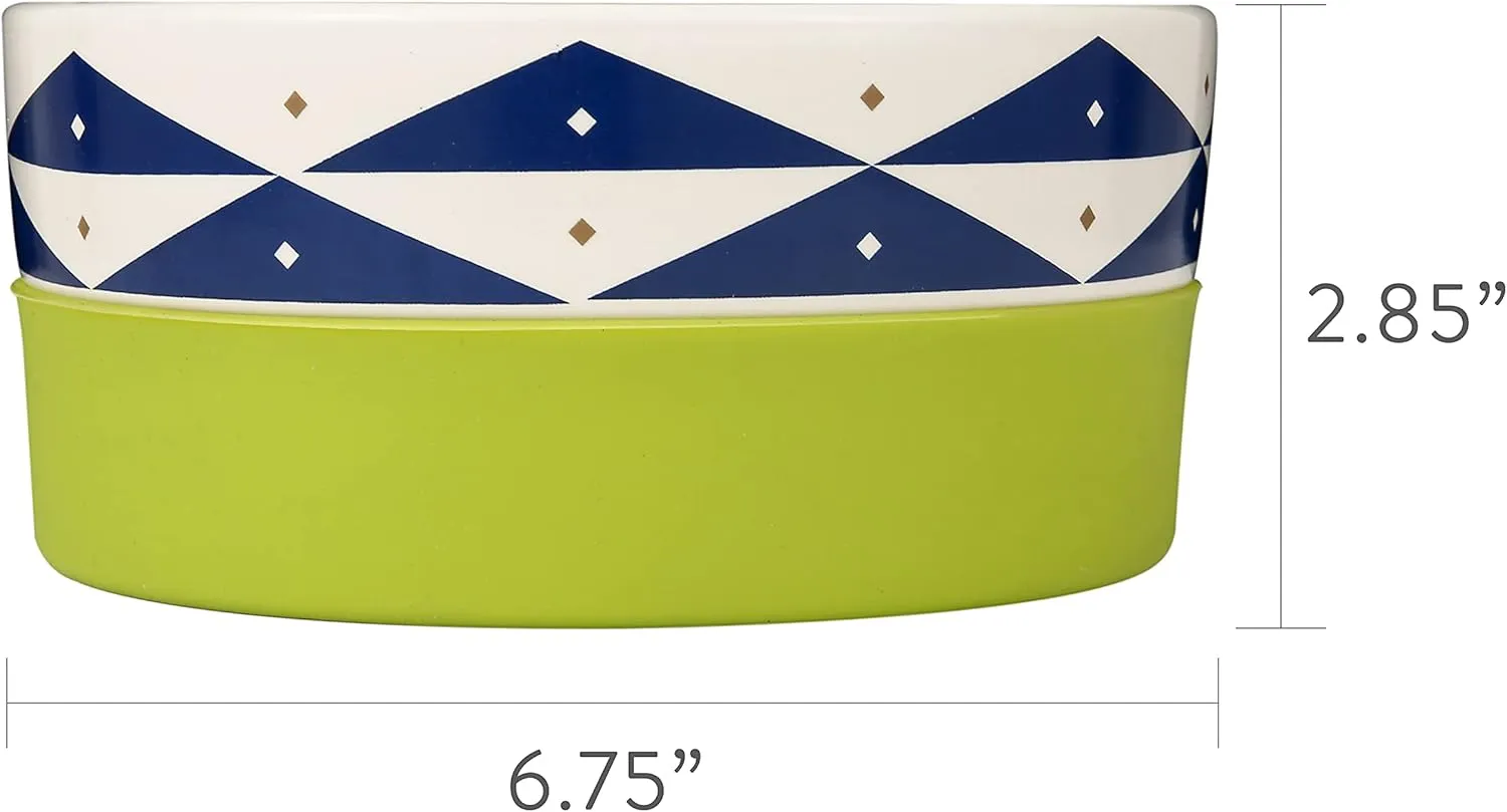 Now House for Pets by Jonathan Adler Oslo Duo Dog Bowl, Large Cute Ceramic Food and Water Bowl, Green (FF16469)
