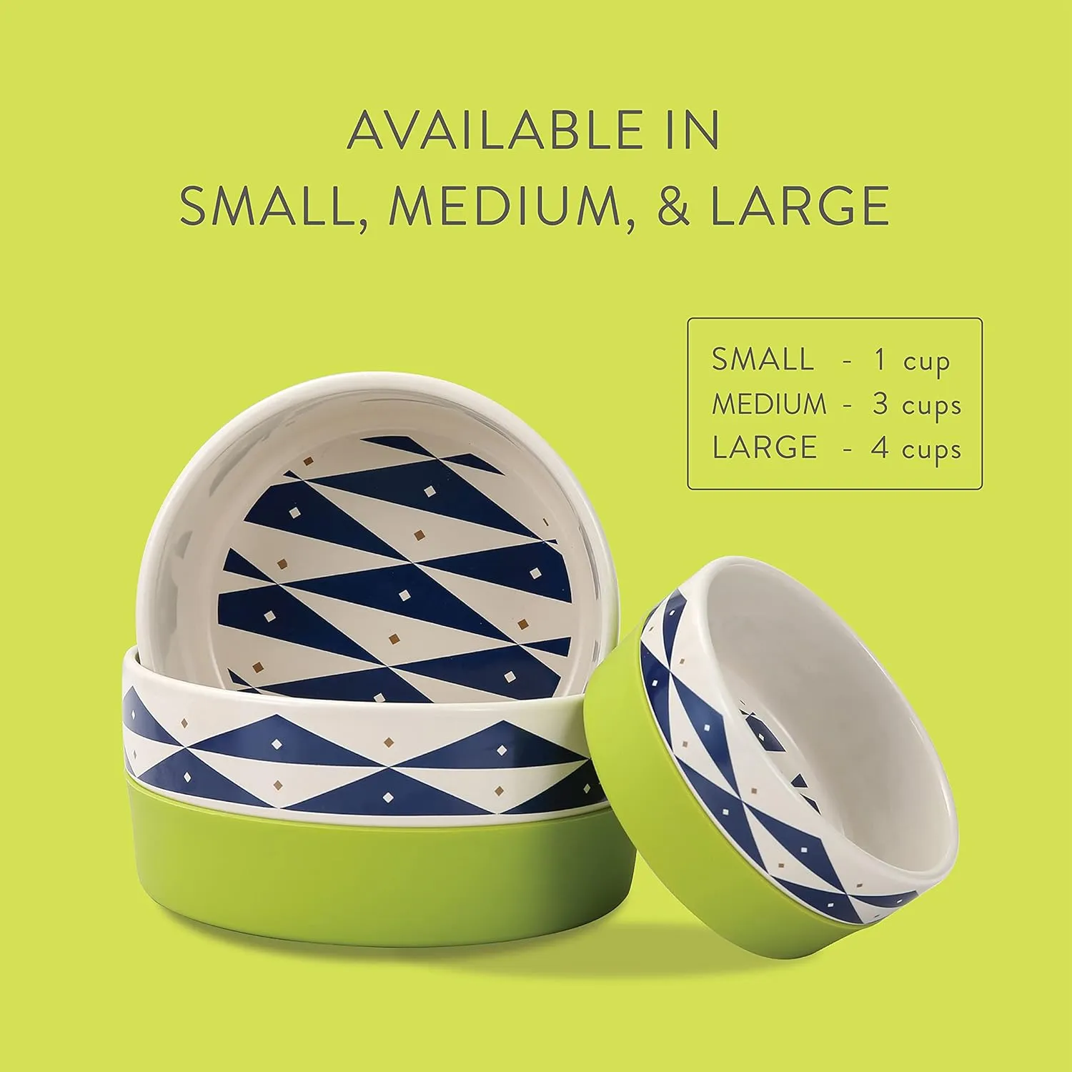 Now House for Pets by Jonathan Adler Oslo Duo Dog Bowl, Large Cute Ceramic Food and Water Bowl, Green (FF16469)