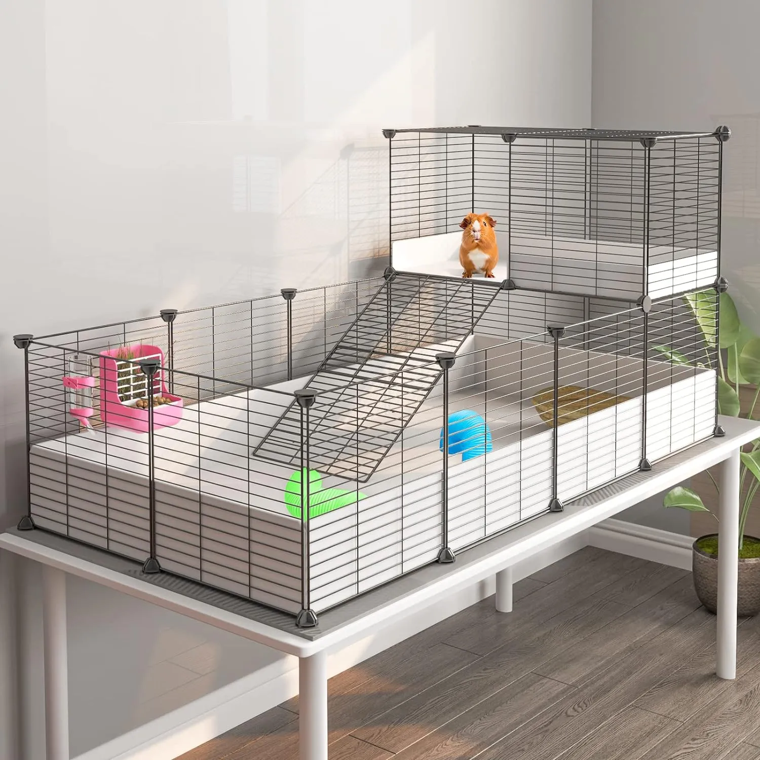 Oneluck Guinea Pig Cage,Indoor Habitat Cage with Waterproof Plastic Bottom,Playpen for Small Pet Bunny, Turtle, Hamste, Loft and Partition