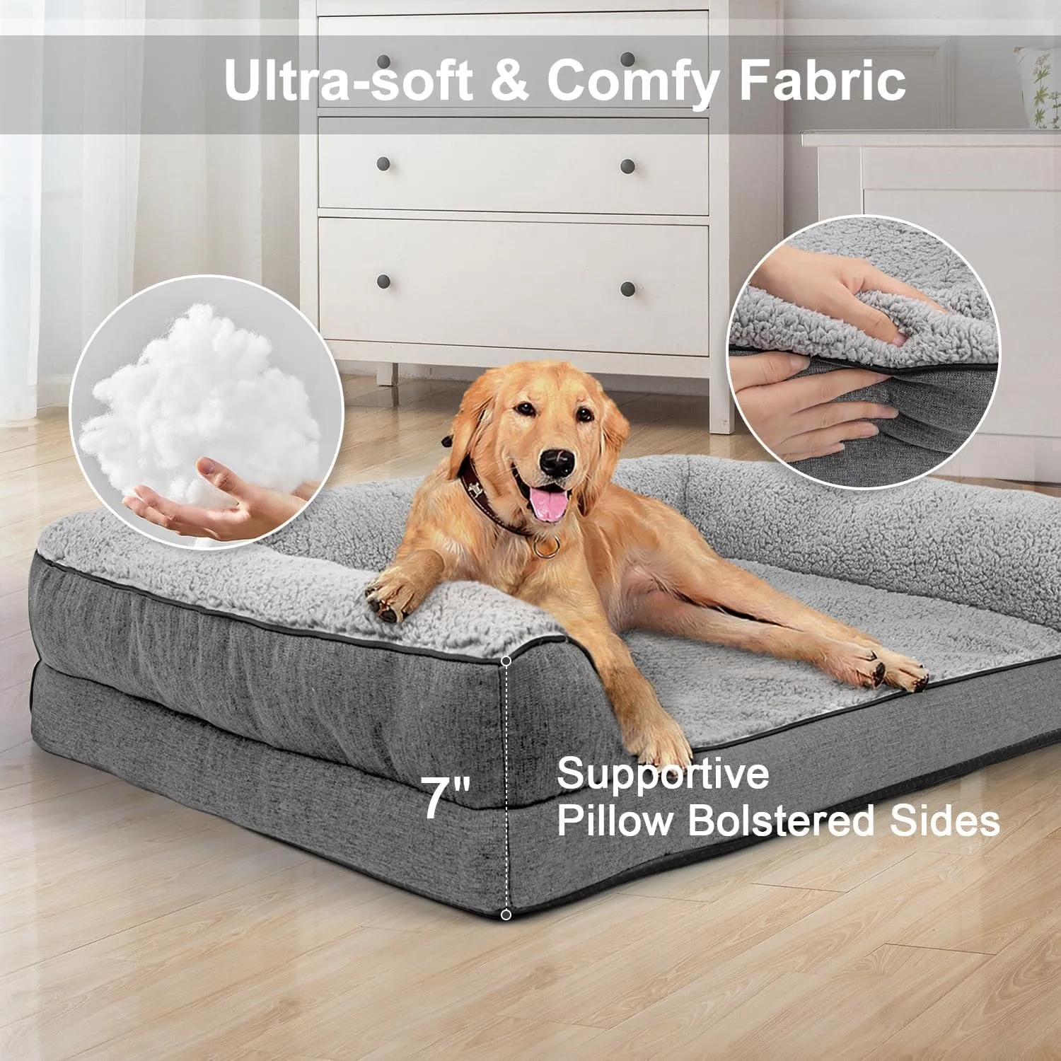 Orthopedic Dog Bed, Bolster Couch for Large Dogs, Dog Bed for Large Dogs, Removable Washable Cover Pet Bed, Foam Nonskid Mat