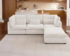 Oversized Modular Sofa, Extra Deep Cloud Chenille Sectional Couch with Ottoman Chaise, Fluffy Chenille 4 Seat L-Shaped Sofa for Living Room, Villa (L Shape 4 Seater, Chenille White)