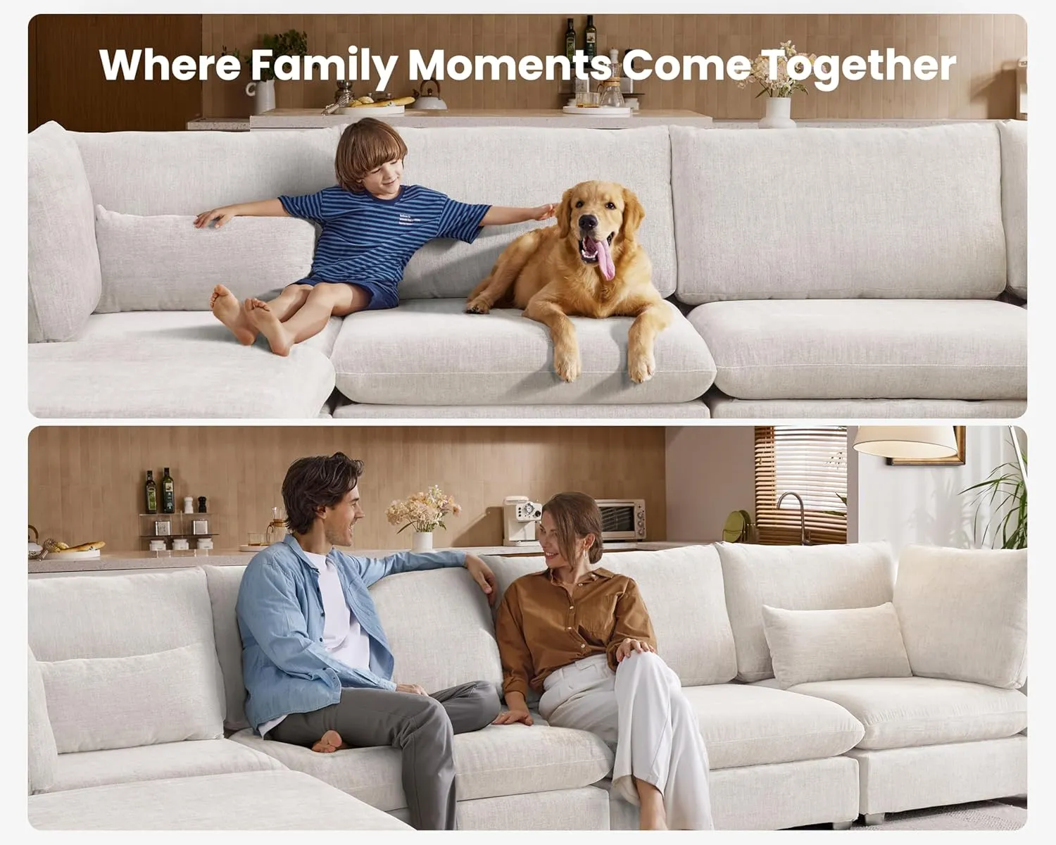 Oversized Modular Sofa, Extra Deep Cloud Chenille Sectional Couch with Ottoman Chaise, Fluffy Chenille 4 Seat L-Shaped Sofa for Living Room, Villa (L Shape 4 Seater, Chenille White)