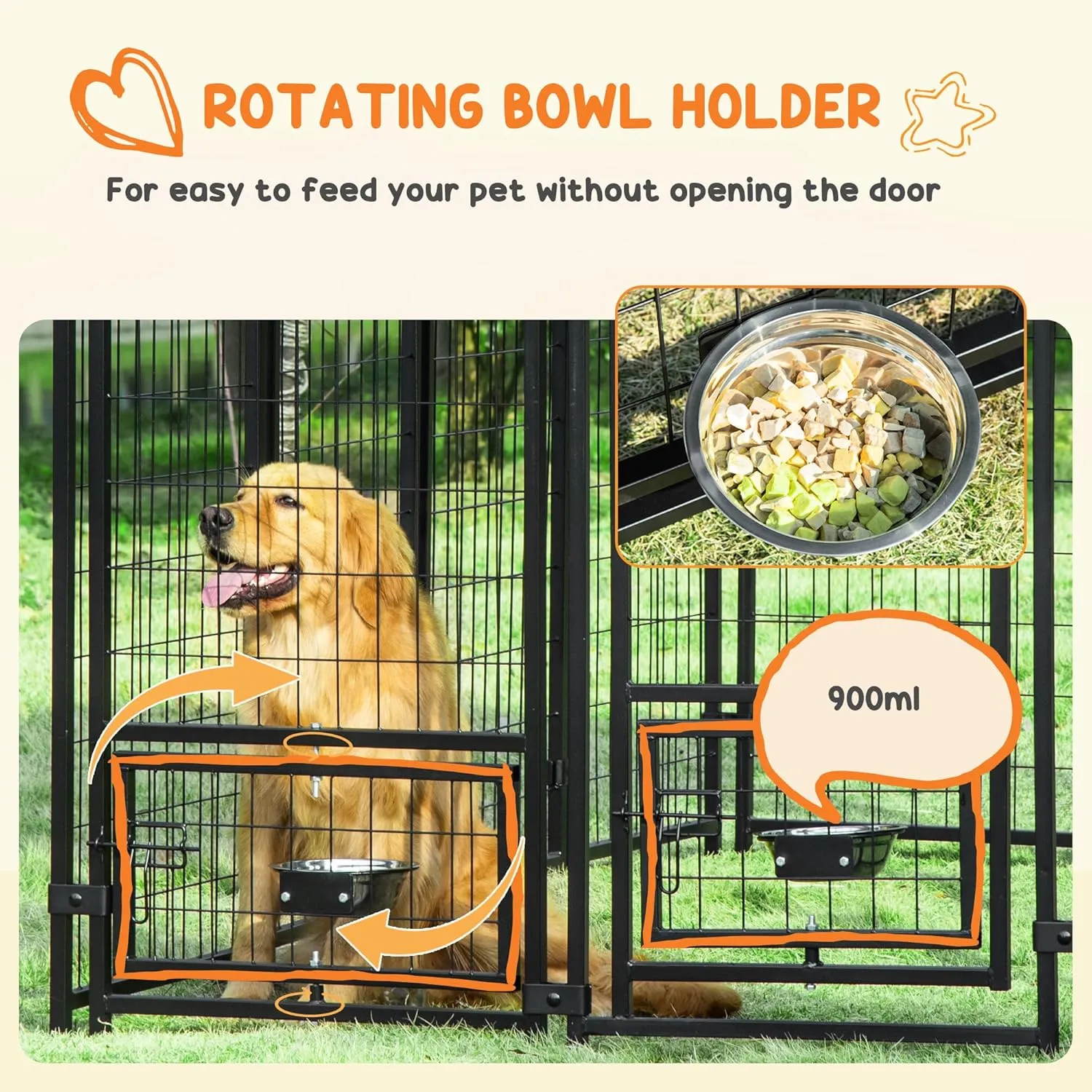 PawHut 8' x 4' x 6' Outdoor Dog Kennel with Rotating Bowl Holders, Walk-in Pet Playpen, Welded Wire Steel with Water and UV-Resistant Canopy, Green