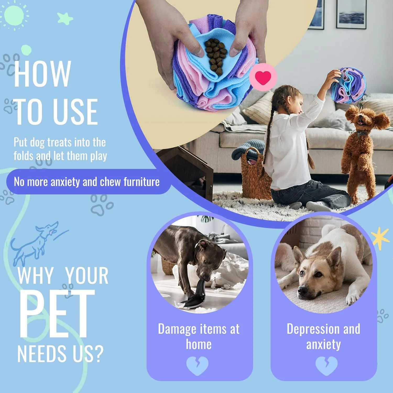Pet Snuffle Ball, Puzzle Sniffing Interactive Dog Enrichment Toys for Blind Dogs Training & Stress Relief (15cm, Macarons Color)