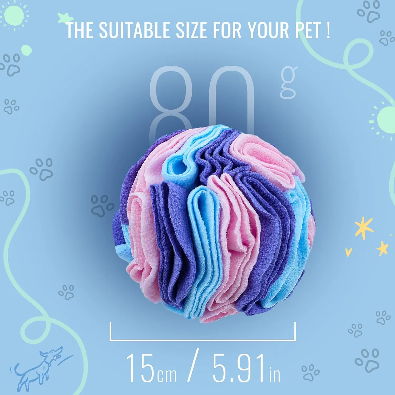 Pet Snuffle Ball, Puzzle Sniffing Interactive Dog Enrichment Toys for Blind Dogs Training & Stress Relief (15cm, Macarons Color)