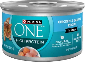 Purina ONE Natural, High Protein Cat Food, Chicken and Salmon Recipe in Sauce - (Pack of 24) 3 oz. Pull-Top Cans