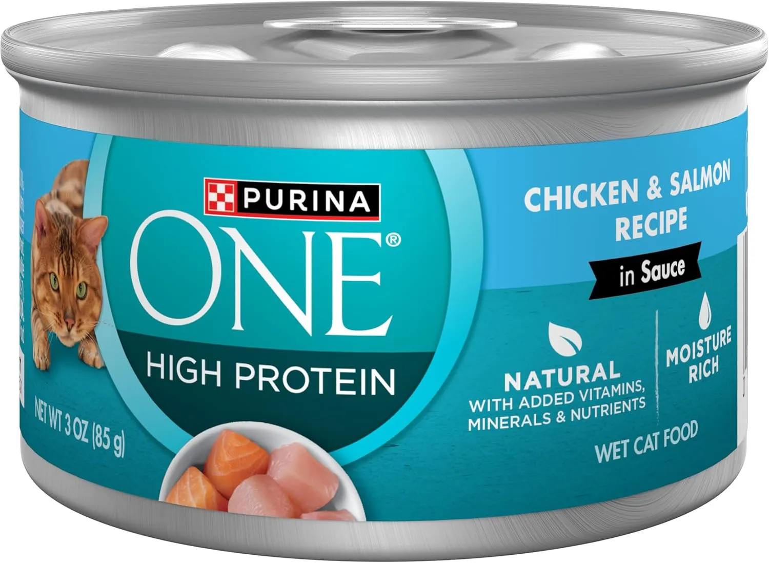 Purina ONE Natural, High Protein Cat Food, Chicken and Salmon Recipe in Sauce - (Pack of 24) 3 oz. Pull-Top Cans