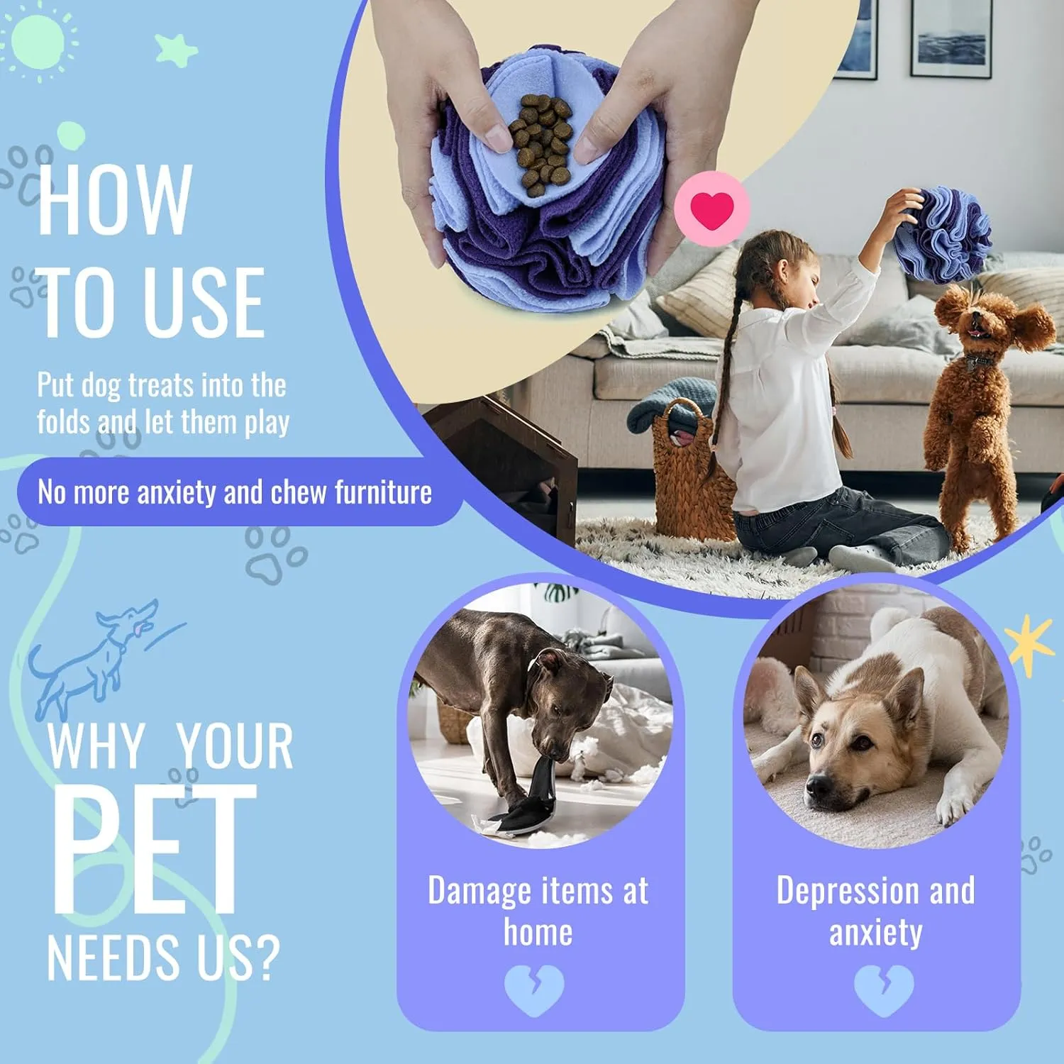 Puzzle Sniffing Interactive Dog Ball for Blind Dogs Training & Stress Relief - Gradient Purple