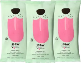 RAW SUGAR Dog Wipes, Fur Kids Waterless Pet Wipes, 3 Pack, 60 Ct, Dog Grooming, Cleaning & Deodorizing, with Chamomile & Aloe Vera for Paws, Coat, Face & Ears, Vegan & Cruelty-Free, Apple Cream