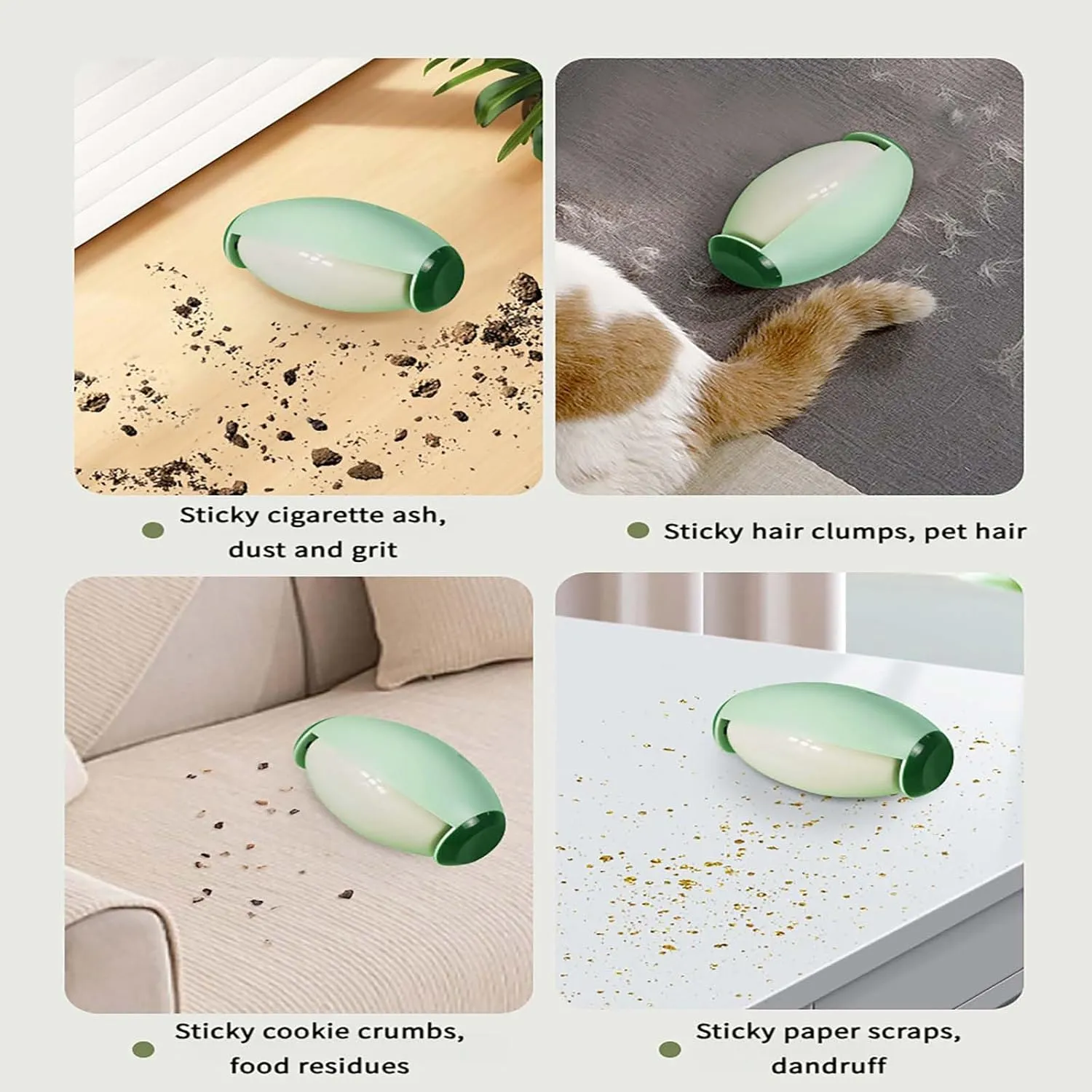 Reusable Silicone Gel Lint Roller,Washable Sticky Pet Hair Remover for Clothes,Bed,Sofa,Plush, Portable Travel Dust Roller with Double Powerful Adhesion Tool (1, Green)
