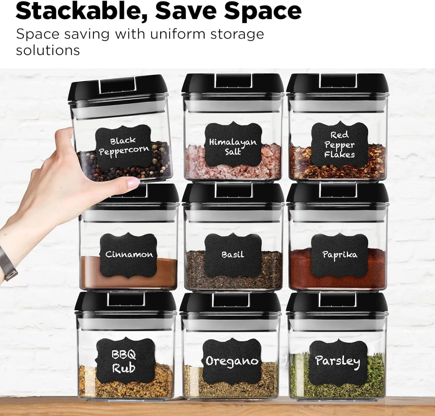 Shazo 9 PC Airtight Food Storage Containers - BPA Free Clear Plastic Snack & Spice Containers with Easy Lock Lids - Kitchen and Pantry Organization for Herbs, Coffee, Tea - 0.5L / 2.1 Cups