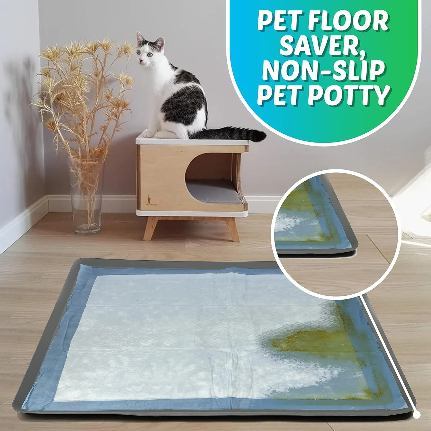 Skywin TidyFriend Pee Pad Holder Tray 28 x 34 Inches, Silicone Dog Potty Tray, Easy to Clean No Spill Dog Potty Training Pad Holder (Grey)