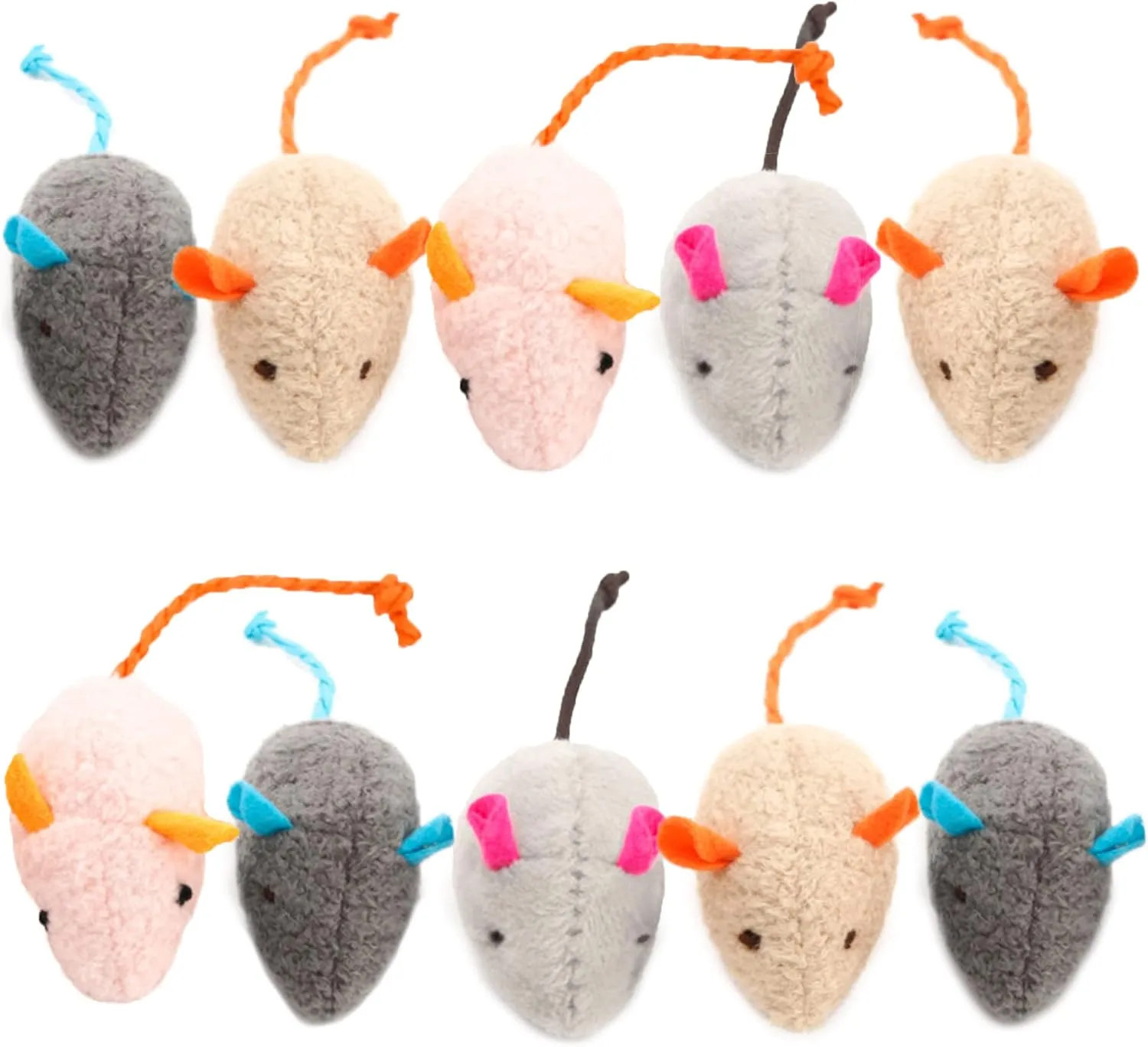 SunGrow Cat Catnip Mice Toys, Furry Plush for Hunting and Pouncing Instinct, 2, Interactive, Encourages Agility, Coordination, Fun for Hours, Multicolor, 10 Pcs per Pack