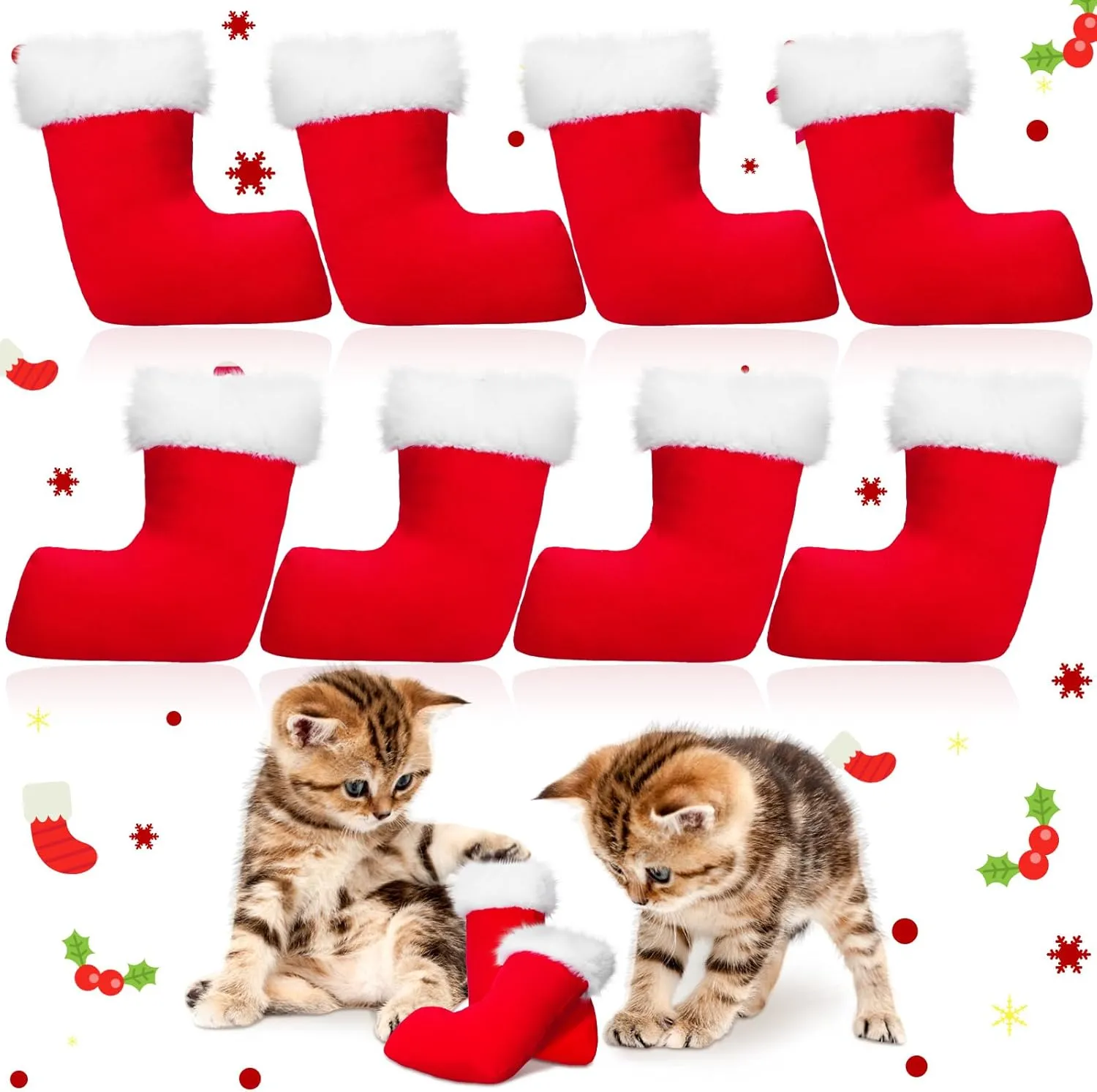 Syhood 8 Pcs Christmas Cat Toys Christmas Catnip Toys Christmas Stocking Catnip Toy Cat Plush Catnip Interactive Toy Teeth Cleaning Toys Gift for Indoor Cats Kittens Mint Teething and Play (Stocking)