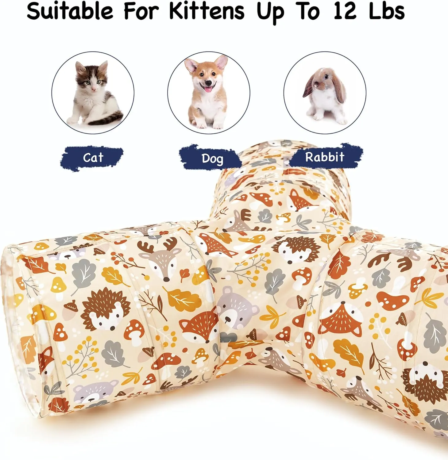 Tempcore Pet Cat Tunnel Tube Cat Toys 3 Way Collapsible, Cat Tunnels for Indoor CatsKitty Tunnel Bored Pet Toys Peek Hole Toy Ball Puppy, Kitty, Kitten, Rabbit Beige Deer