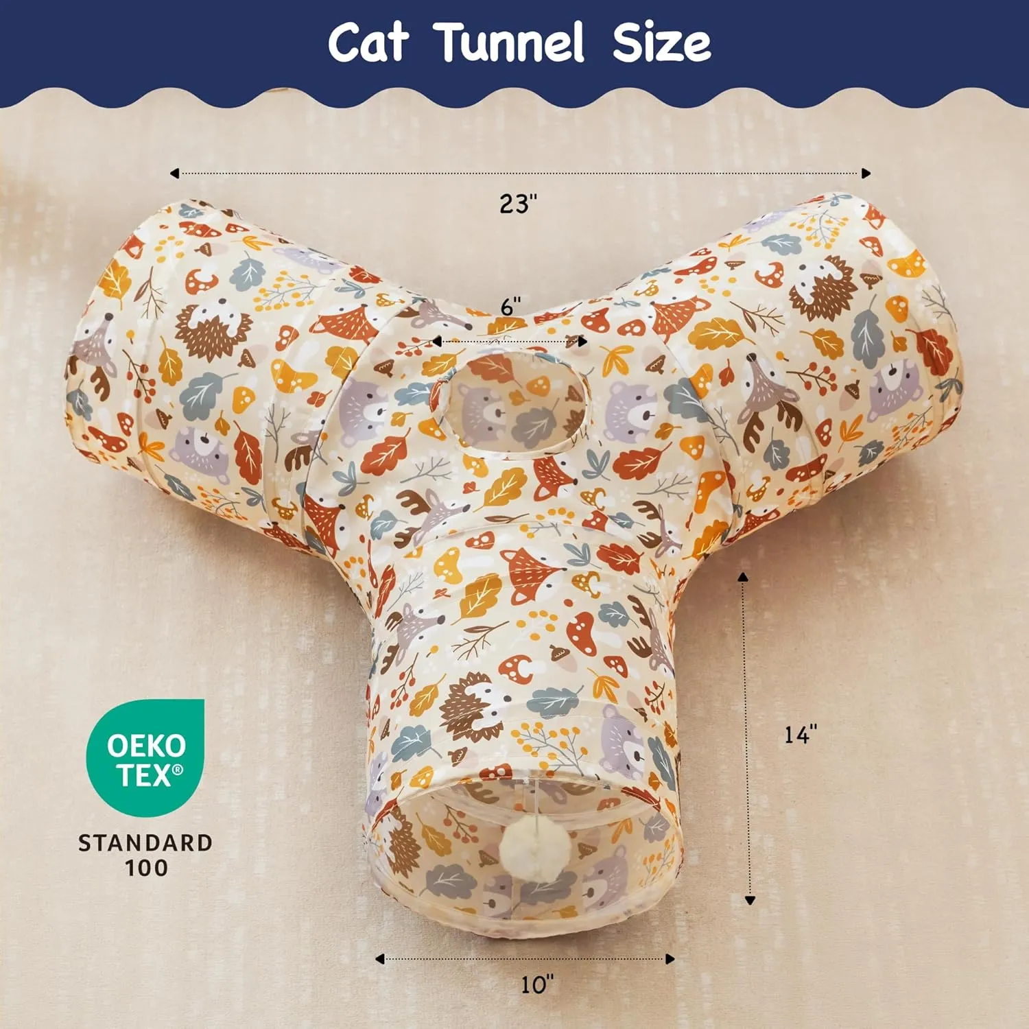 Tempcore Pet Cat Tunnel Tube Cat Toys 3 Way Collapsible, Cat Tunnels for Indoor CatsKitty Tunnel Bored Pet Toys Peek Hole Toy Ball Puppy, Kitty, Kitten, Rabbit Beige Deer