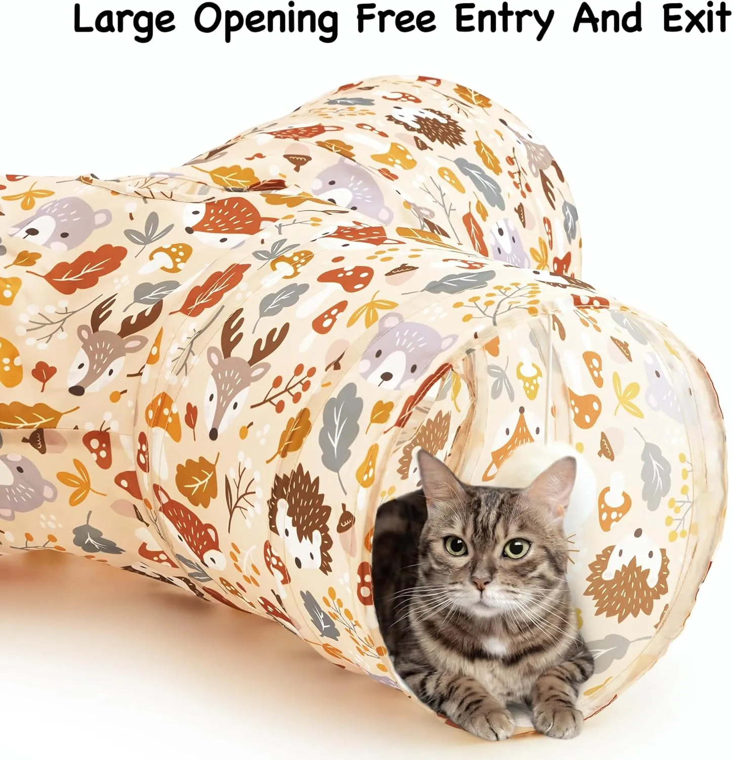 Tempcore Pet Cat Tunnel Tube Cat Toys 3 Way Collapsible, Cat Tunnels for Indoor CatsKitty Tunnel Bored Pet Toys Peek Hole Toy Ball Puppy, Kitty, Kitten, Rabbit Beige Deer