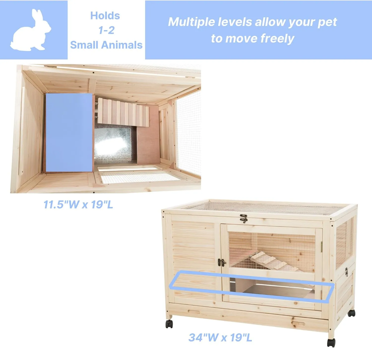 TRIXIE Natura X-Small Indoor Rabbit Hutch, Pet House for Rabbits and Guinea Pigs, Bunny Cage on Wheels, Pull Out Tray