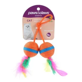 Twin Ball & Feather Catnip Toy - 20cm x 4cm