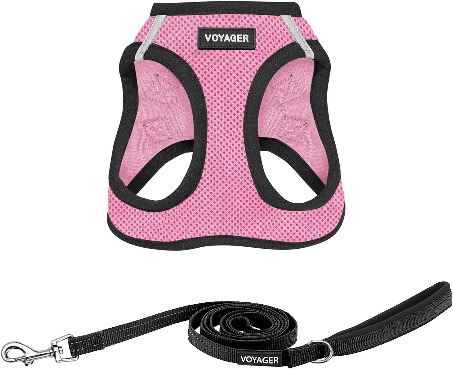 Voyager Step-in Air All Weather Mesh Harness and Reflective Dog 5 ft Leash Combo with Neoprene Handle, for Small, Medium and Large Breed Puppies by Best Pet Supplies - Pink Base, XXXS