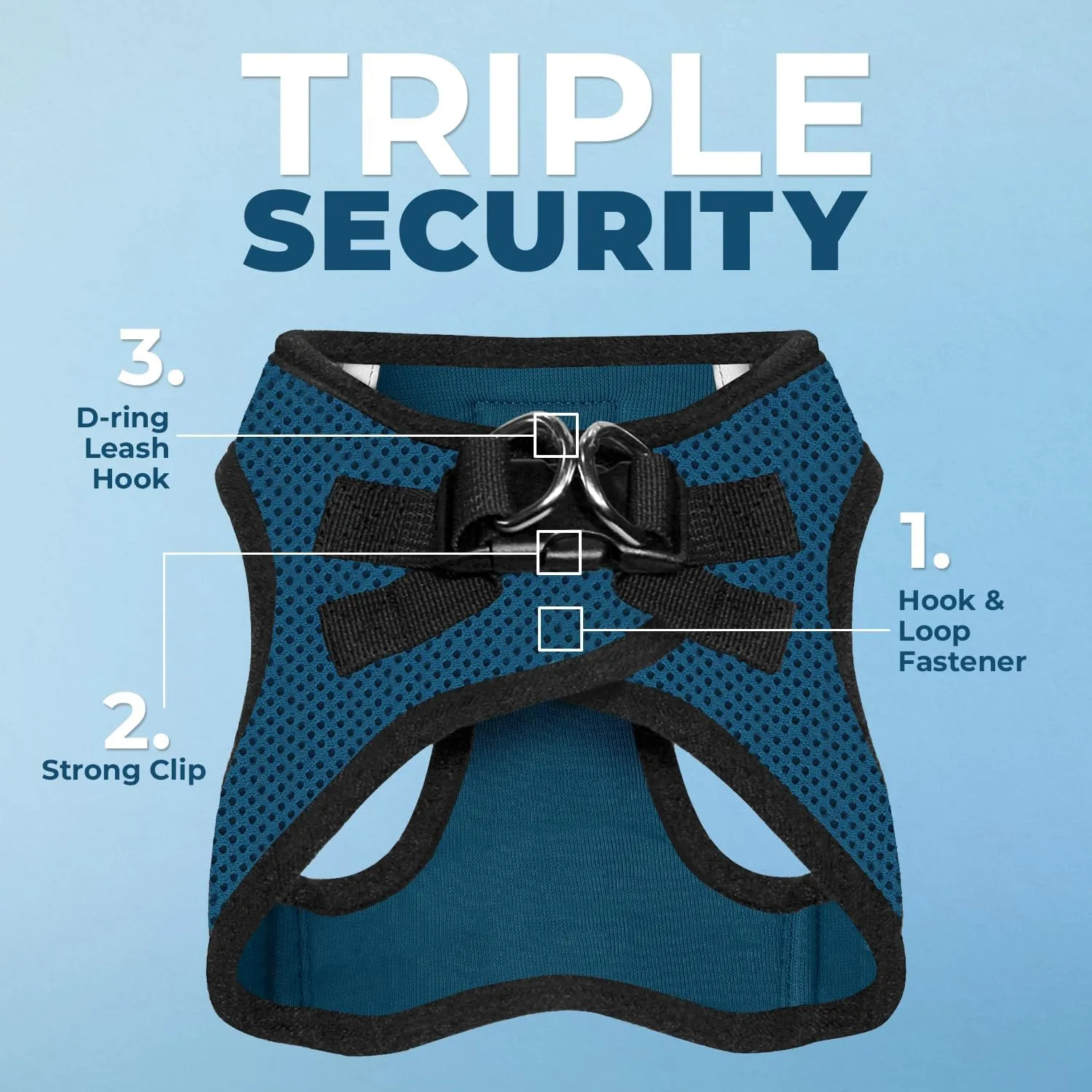 Voyager Step-In Air Dog Harness - All Weather Mesh, Reflective, No Pull Harness for Small, Medium Dogs, Cats - Secure with Hook & Loop Fastener, Buckle, Double D-Rings - Blue/Black Trim, L
