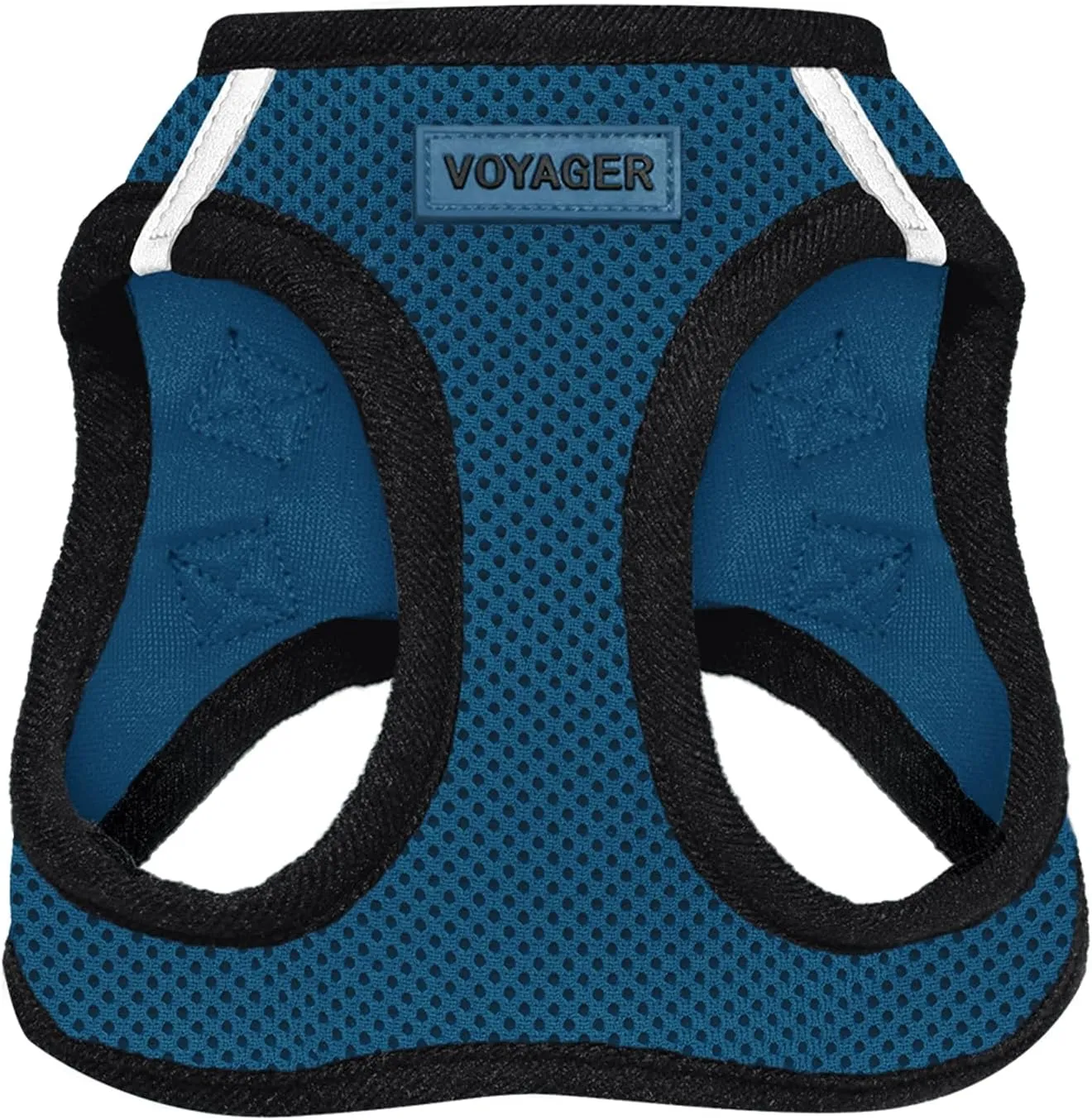 Voyager Step-In Air Dog Harness - All Weather Mesh, Reflective, No Pull Harness for Small, Medium Dogs, Cats - Secure with Hook & Loop Fastener, Buckle, Double D-Rings - Blue/Black Trim, L