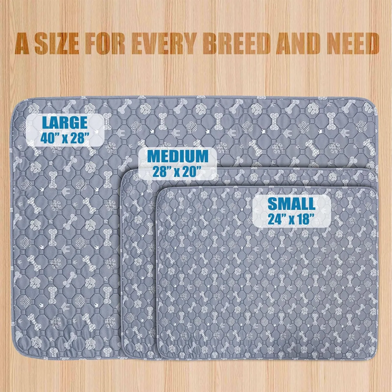 Washable Pee Pads for Dogs - 2 Pcs 18"x24" Gray Superior Reusable Puppy Pet Training Pad - Waterproof, Non-Slip Grip Protects Against Urine Leakage, Prevents Slipping & Bunching