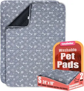 Washable Pee Pads for Dogs - 2 Pcs 18"x24" Gray Superior Reusable Puppy Pet Training Pad - Waterproof, Non-Slip Grip Protects Against Urine Leakage, Prevents Slipping & Bunching
